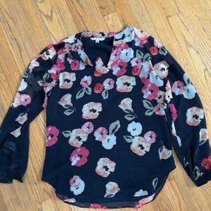 CAbi Navy Floral Poppy Blouse XSmall